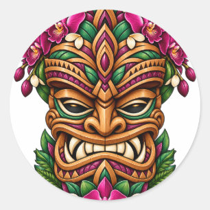 Redonda Pegatina Tiki Llama Orquídea