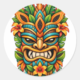 Redonda Pegatina Tiki Sonrisa Botánica