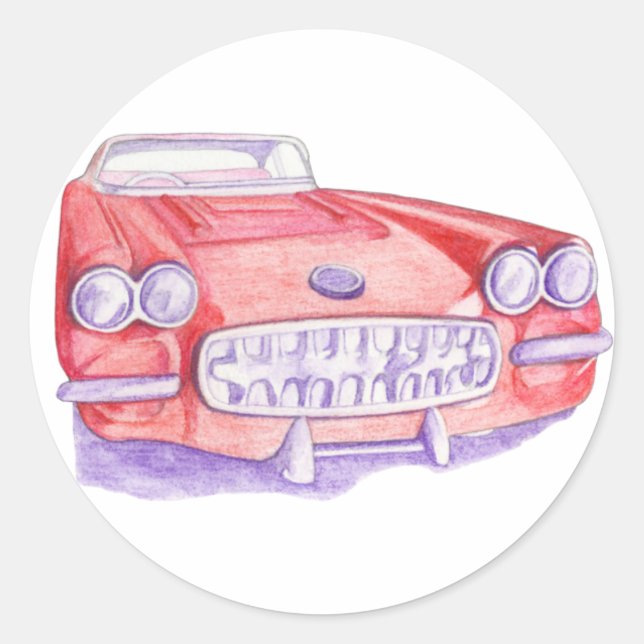 Redonda Pegatina Toy Red Car (Anverso)