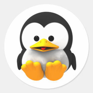 Redonda Pegatina tridimensional del pingüino de Tux Linux
