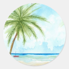 Redonda Pegatina Tropical Beach