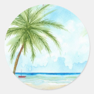 Redonda Pegatina Tropical Beach
