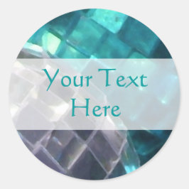 Redonda Pegatina "Tu texto" con detalles en baudias azules