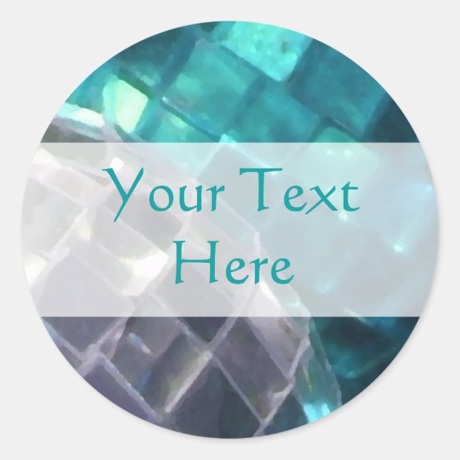 Redonda Pegatina "Tu texto" con detalles en baudias azules (Anverso)