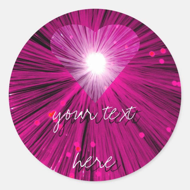Redonda Pegatina "Tu texto" de corazón rosado (Anverso)