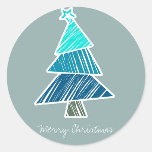 Redonda Pegatina Turquesa Sketchy de Árbol de Navidad