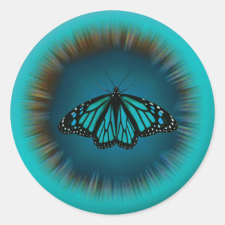 Redonda Pegatina Turquoise Butterfly Mandala