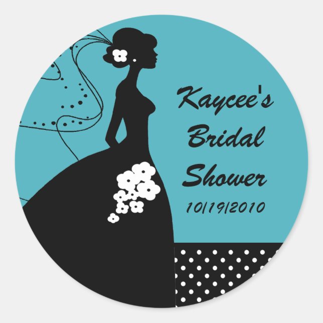 Redonda Pegatina Turquoise Silhouette Bride Bridal Shower (Anverso)