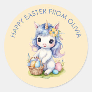 Redonda Pegatina unicornio de Cuta Feliz Pascua
