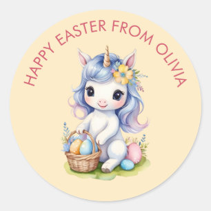 Redonda Pegatina unicornio de Cuta Feliz Pascua