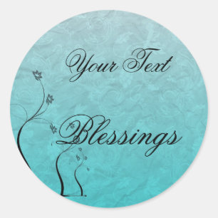 Redonda Pegatina verde azulado floral de las bendiciones