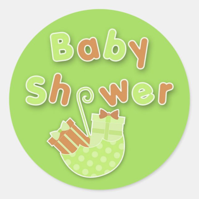 Redonda Pegatina verde para baby shower neutral (Anverso)