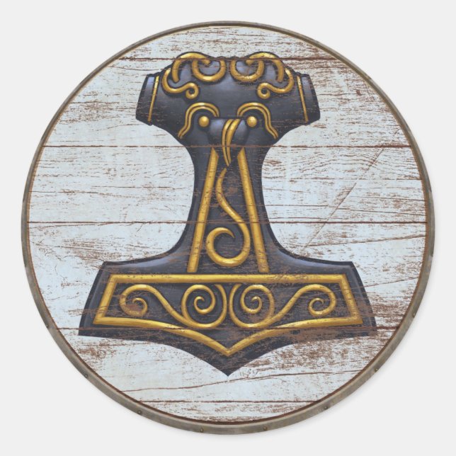 Redonda Pegatina Viking Shield - Mjolnir (Anverso)