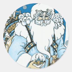 Redonda Pegatina Vintage Blue Santa