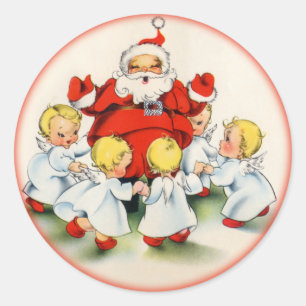 Redonda Pegatina Vintage Christmas Santa y Angels