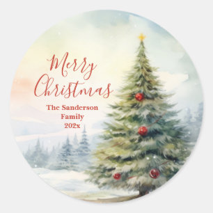 Redonda Pegatina Vintage de Árbol de Navidad de Hoja Peren
