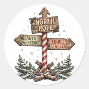 Redonda Pegatina vintage del Polo Norte