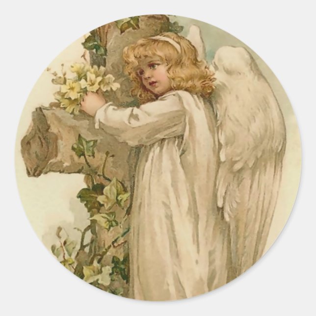 Redonda Pegatina Vintage Easter Angel (Anverso)