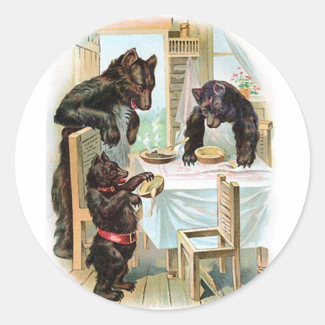 Redonda Pegatina Vintage Fairy Tale Classic 3 Bears (Anverso)
