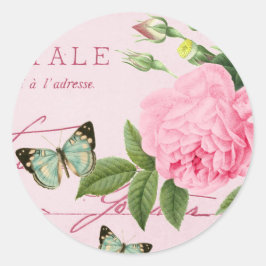 Redonda Pegatina vintage floral con rosa rosa rosa rosa