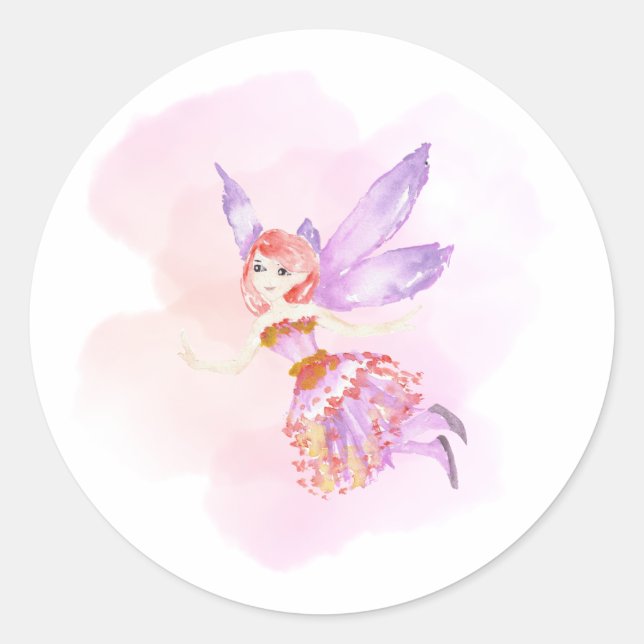 Redonda pegatina "Watercolor Fairy", (Anverso)