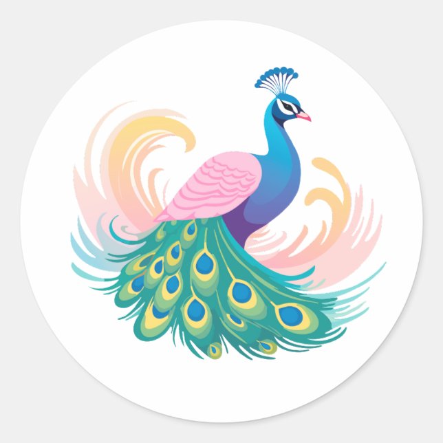 Redonda Pegatina Whimsy Peacock (Anverso)