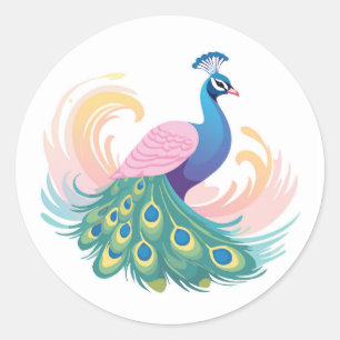 Redonda Pegatina Whimsy Peacock