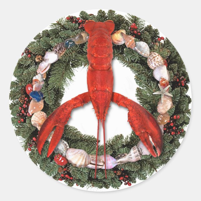 Redonda Pegatina Wreath de Navidades de la Paz de Lobster (Anverso)