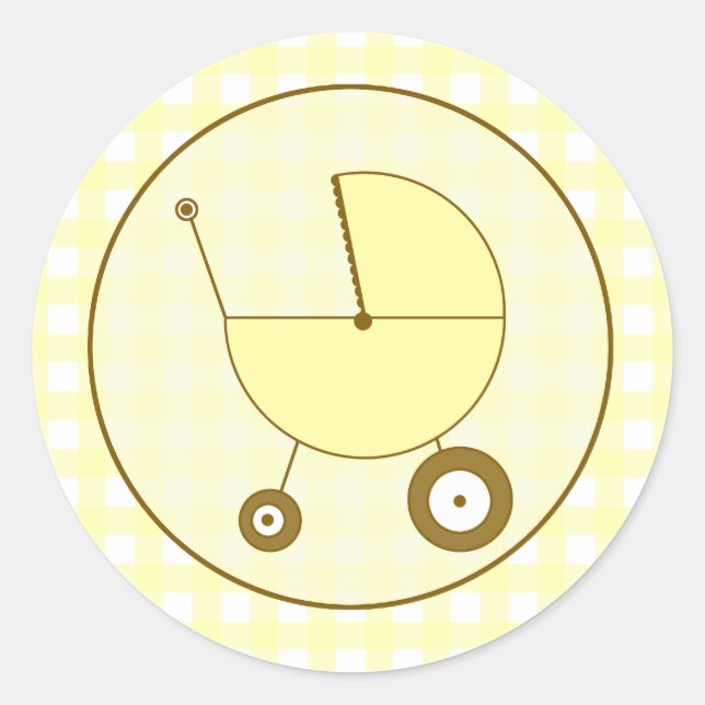 Redonda Pegatina Yellow Gingham Baby Carriage (Anverso)