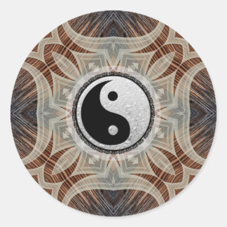 Redonda Pegatina Yin Yang de Woodgrain Geométric Art