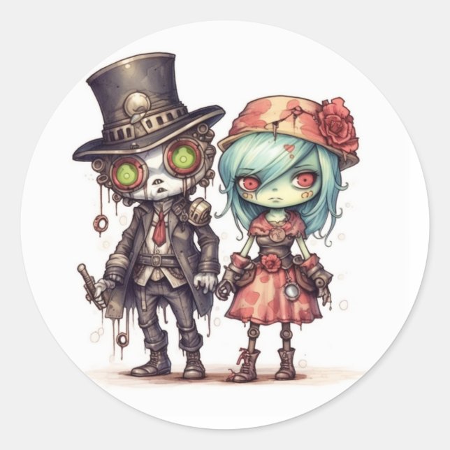 Redonda Pegatina Zombie (Anverso)