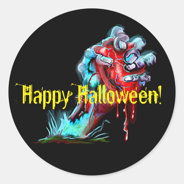 Redonda Pegatina Zombie Hand Bleeding Heart (Anverso)