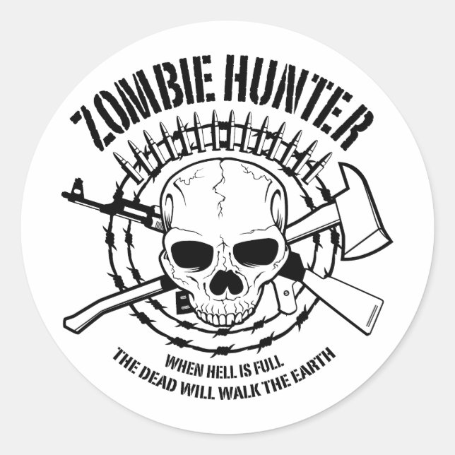 Redonda Pegatina Zombie Hunter (Anverso)