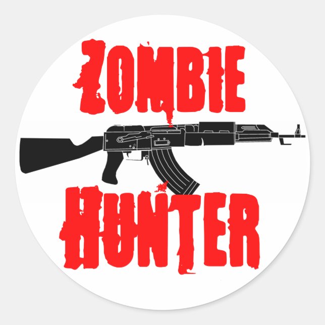 Redonda Pegatina Zombie Hunter (Anverso)