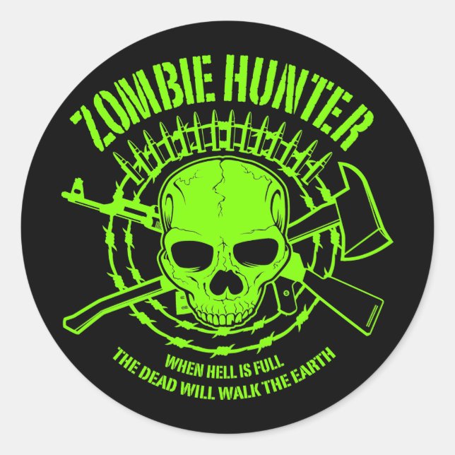 Redonda Pegatina Zombie Hunter (Anverso)