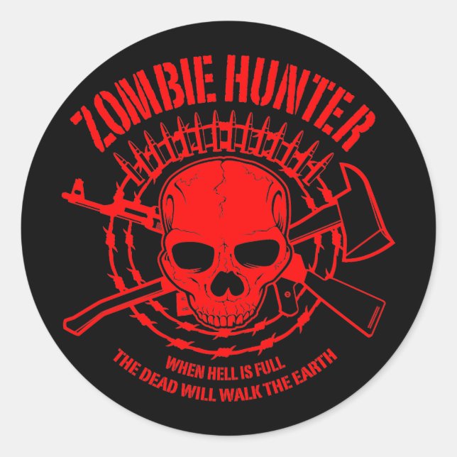 Redonda Pegatina Zombie Hunter (Anverso)