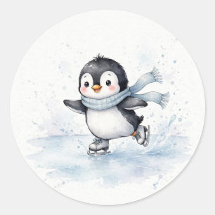 Redonda Pegüino de patinaje sobre hielo Pegatina