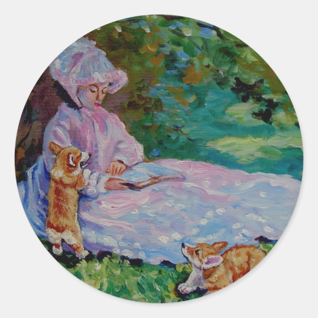 Redonda Pembroke Welsh Corgi Pegatina (Anverso)