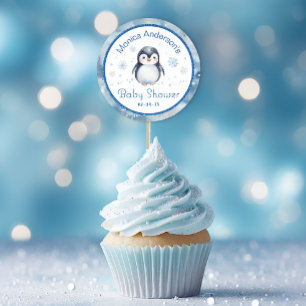Redonda Penguin Baby Shower Favor Pegatina