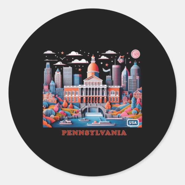 Redonda Pennsylvania En Pegatina Estadounidense (Anverso)