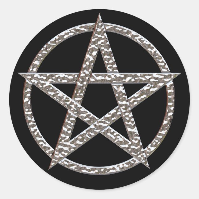 Redonda Pentagram Hammered Pegatina redondo cromado (Anverso)