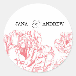 Redonda Peony Bride y Groom Pegatina