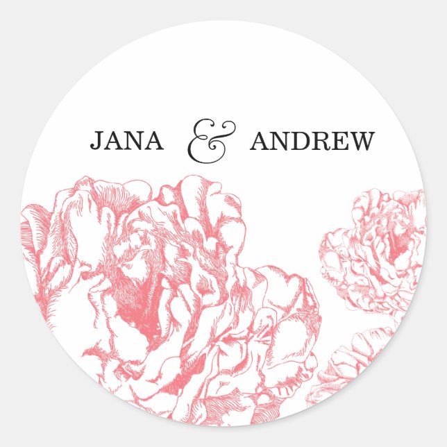 Redonda Peony Bride y Groom Pegatina (Anverso)