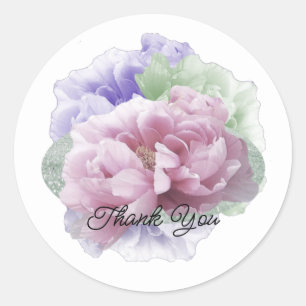 Redonda Peony Floral Bouquet Gracias Pegatina