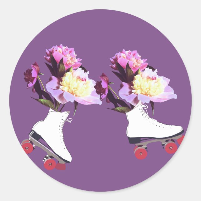 Redonda Peony Flower Roller Skates Pegatina (Anverso)