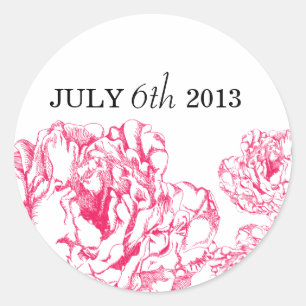 Redonda Peony Save the Date Pegatina Hot Pink