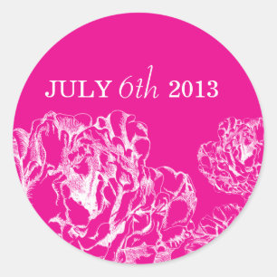 Redonda Peony Save the Date Pegatina Hot Pink