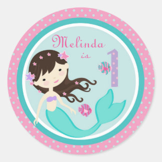 Redonda Pequeña sirena Pegatina Brunette 1B