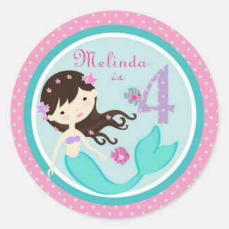 Redonda Pequeña sirena Pegatina Brunette 4B