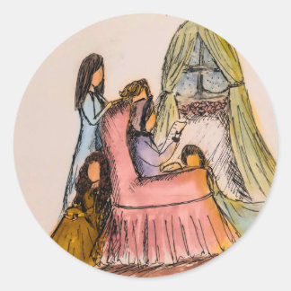 Redonda Pequeñas mujeres leyendo carta Pegatina